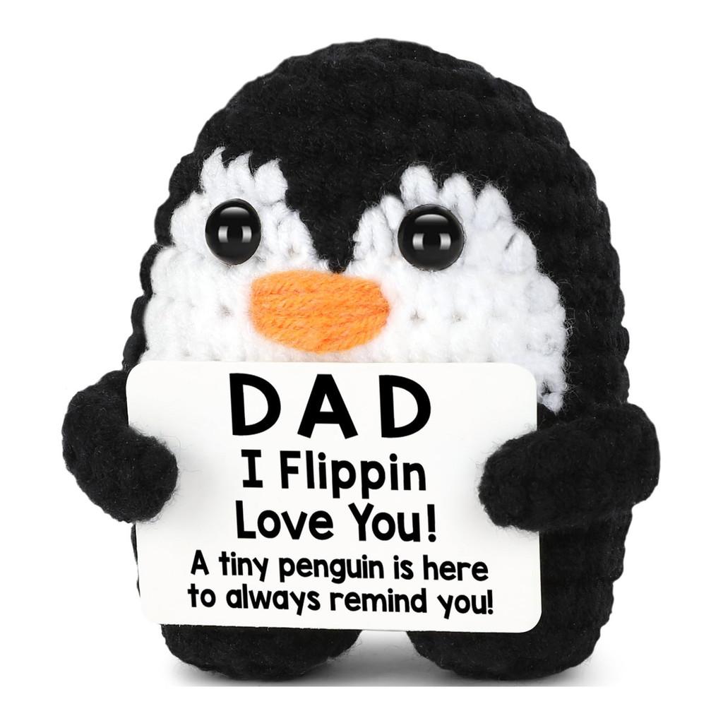 Penguin Positive Crochet Animals Doll With Card Desktop Ornament Emotional Support Handmade Knitted Cheer Up Toy