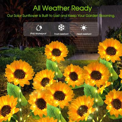 Solar Sunflower Garden Lights 1/3 Heads Waterproof Outdoor Decorative Lawn Lamp for Yard Pathway Wedding Christmas