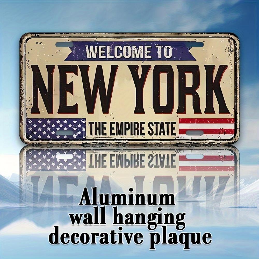 D Flat Decorative Signs and Plaques With New York Metal License Plate Wall Decor Country Sign with American Flag Design