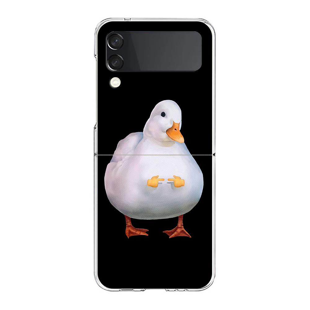 Cartoon Doubt Duck For Samsung Galaxy Z Flip 3 4 5 Hard Folding Clear PC Phone Case For Samsung Z Flip3 Transparent Back Cover