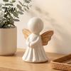 Minimalist Home Accessories Angel Figurine with Wood Texture Wings, Compact Statue, Small Figurines for Shelf Display Decorative White Sculpture