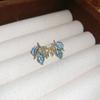 Silver Needle Butterfly Heart Earrings with Blue Gradient Drip - Elegant Autumn/Winter Studs