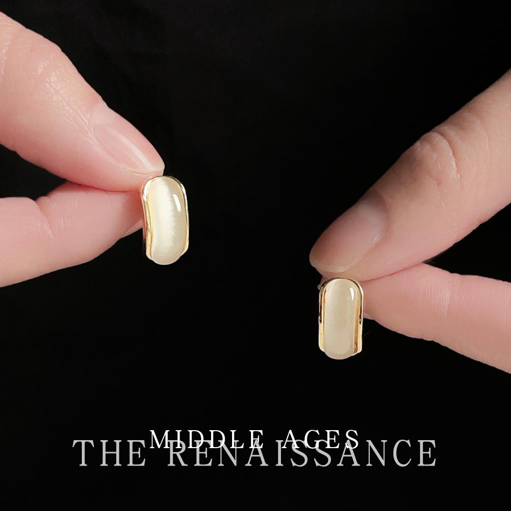 Glass opal stud earrings light luxury French earrings fashion commuter earrings