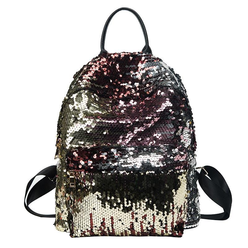 Atemberaubender Glitzer-Pailletten-Rucksack für Damen 14 Zoll Bling-Tragetasche und Geldbörse