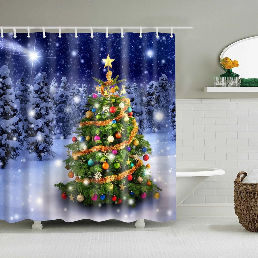 Merry Christmas Santa Claus Shower Curtain Xmas Present Bathroom Shower Curtains Fabric Waterproof Polyester Bathroom Curtain