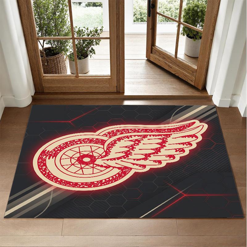 Detroit Red Wings Design Crystal Velvet Rug Soft Decorative Mat for Bedroom Entrance