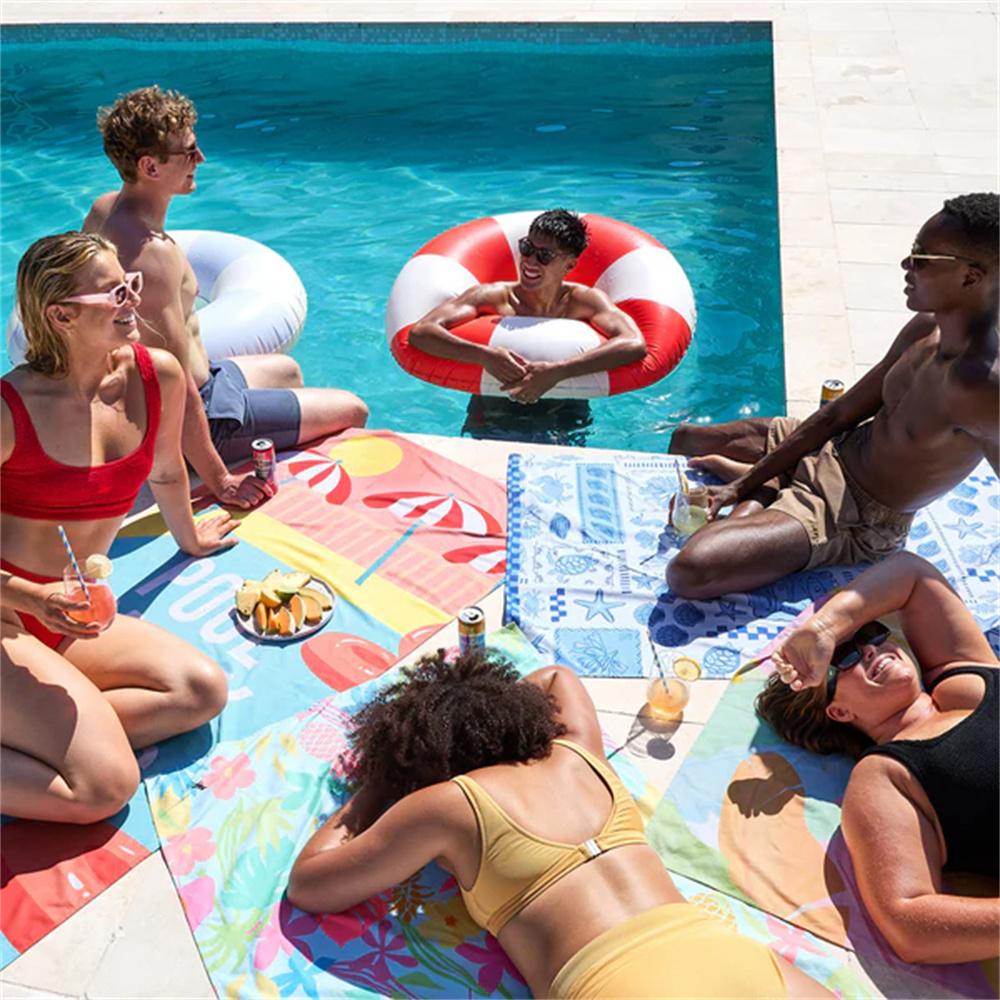 Bequemes Strandtuch, tropische Sommer-Collage-Print Schnelltrocknendes Handtuch für Strand, Pool, Reisen und Urlaubs-Freizeit