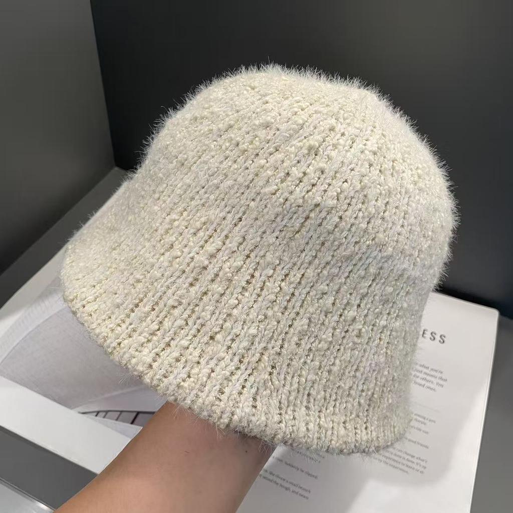 Fisherman Hat for Women In Autumn and Winter New Style Plush Knitted Large Head Circumference Temperament High End Curled Top Hat Bucket Basin Hat