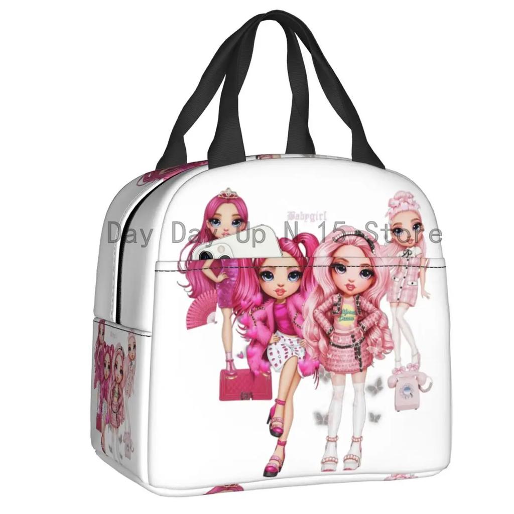 Rainbow High Insulated Lunch Bag for Outdoor Picnic Cartoon Anime Tv Portable Thermal Cooler Lunch Box Women Kids