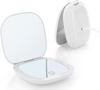 Dual-Sided Pocket Beauty LED Light Mirror Shape USB Magnification Makeup Vanity Print Silver Foldable Button Switch Glass Mirror