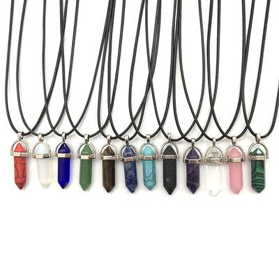 European & American Natural Stone Hexagonal Column Necklace with Teardrop Crystal Hexagonal Prism Pendant