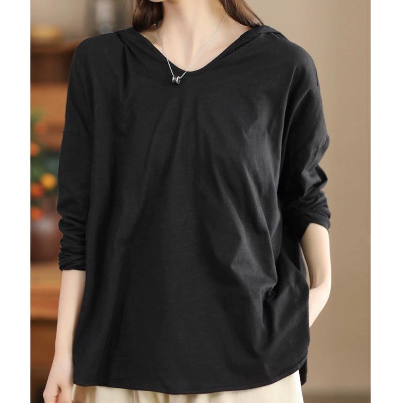 Dimanaf 2024 Plus Size Outono Sólido Hoodie T-shirt Mulheres Assimétrica Sólido Manga Comprida Solto Tops Tees