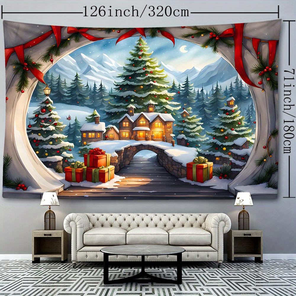 Weihnachts-Feiertags-Wandteppich - Festliches Weihnachtsbaum- und Schneelandschaftsdesign - Gewebter Polyester-Wandteppich für Wohnzimmer, Schlafzimmer und H