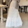 Women's Balletcore White Layered Tulle Midi Skirt with Lace Trim