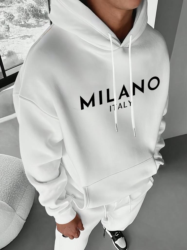 Men's Casual Hoodie with Letter Print Sweatshirt with Kangaroo Pocket, Perfect for Fall & Winter Streetwear, Sweater Hoodie