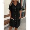 Women's Shirt Dress Solid Color Short-sleeved Lapel Cotton Linen Casual Loose Dress