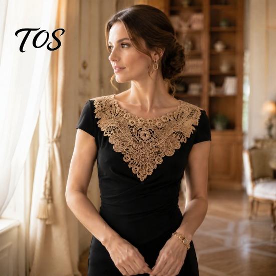 Fashion Neckline Enhancement Floral Lace Collar Insert, Embroidery V-neck Applique, Elegant Crafting Materials for Garments Hollow Petal Design,
