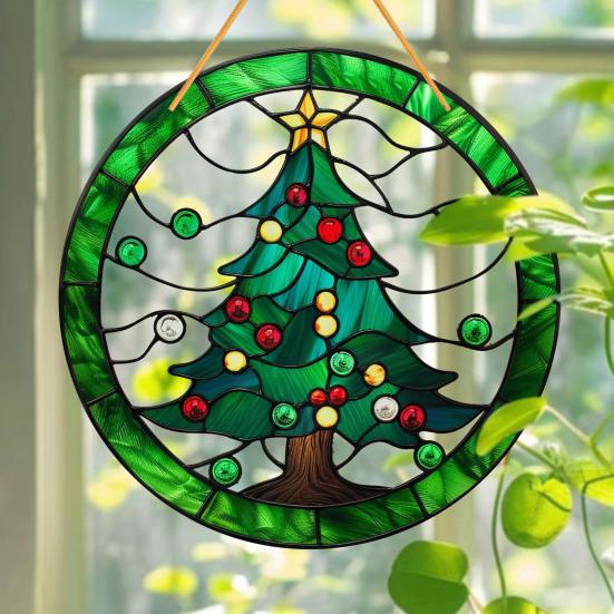 Christmas Sun Catchers Acrylic Painted Ornaments Holiday Window Tree Porch Decor Colorful Reflection Hanging