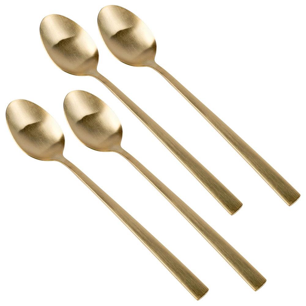 4x Gold Cocktail Spoons, Long, Dessert, Ice Cream, Coffee Spoon Set