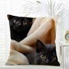 L-Little Black Cat Couple Pillow Cute Cushion Cover Daily Washable Linen Pillowcase Soft For Sofa Bed Home Room Decor