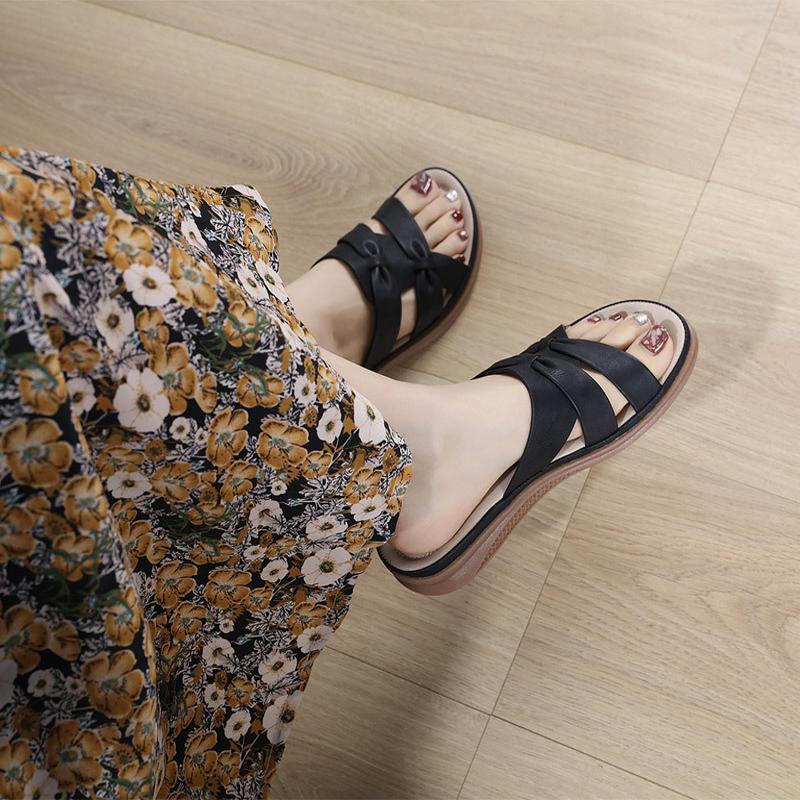 Summer Shoes Women Flat Sandals Non-slip Holiday Fashion Brand Ladies Modern Sandals Black Plus Size 42 D381