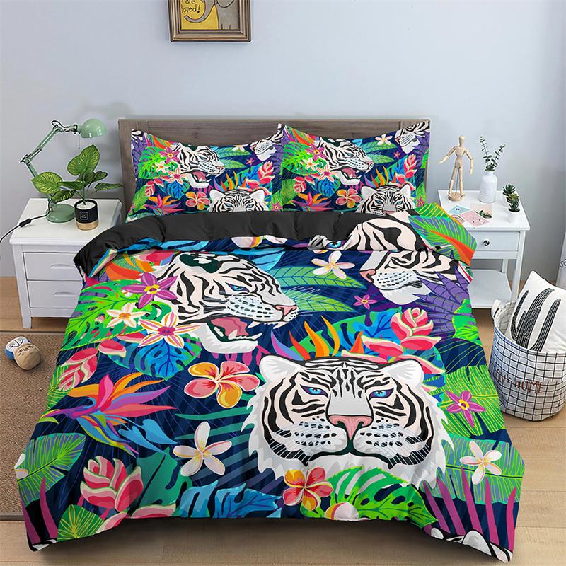 Tiger Duvet Cover Twin For Kids Boys 3D Animal Print Comforter Cover Wildlife Bedding Set Microfiber Quilt Cover With Pillowcase