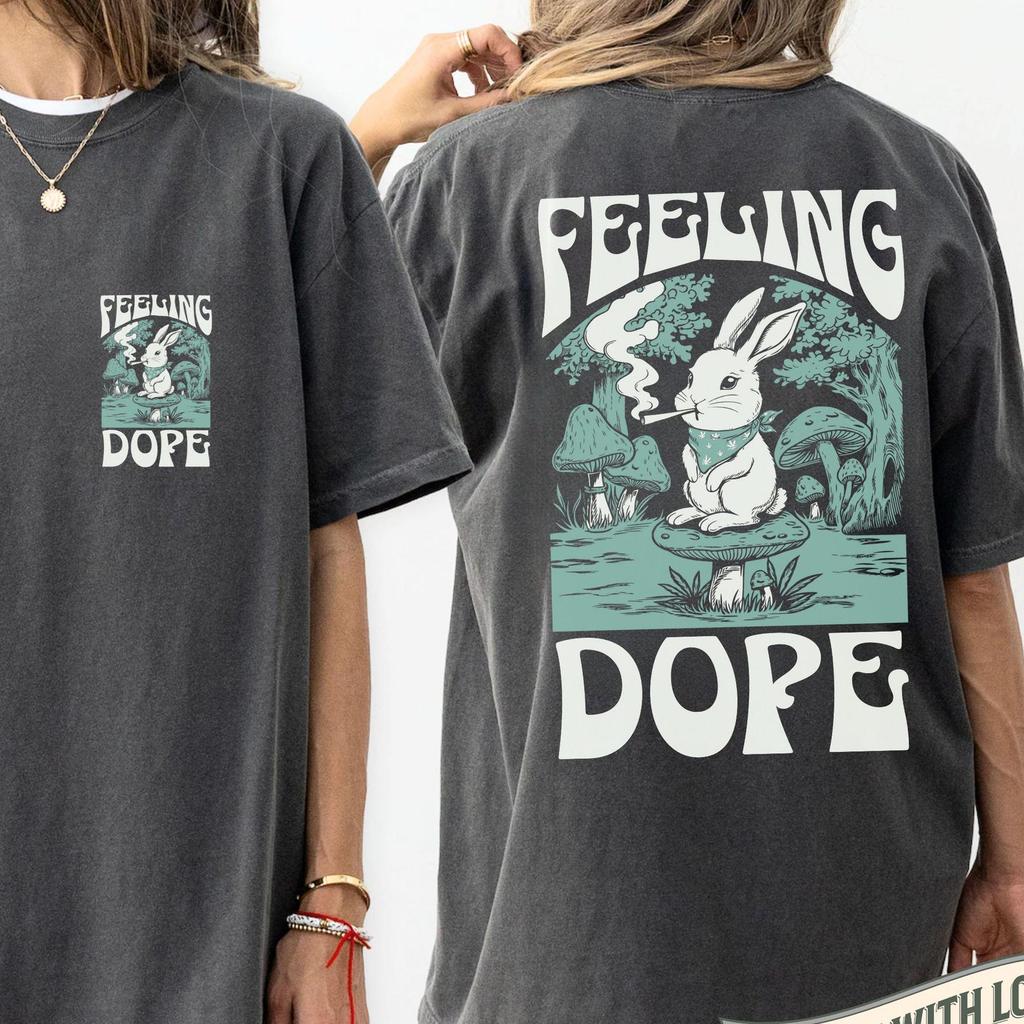 Feeling Dope Bunny Vintage T Shirt, 420 Weed Shirt, Rabbit Getting High Shirt, Funny Weed Shirt, THC Lover, Gift for Stoner Animals