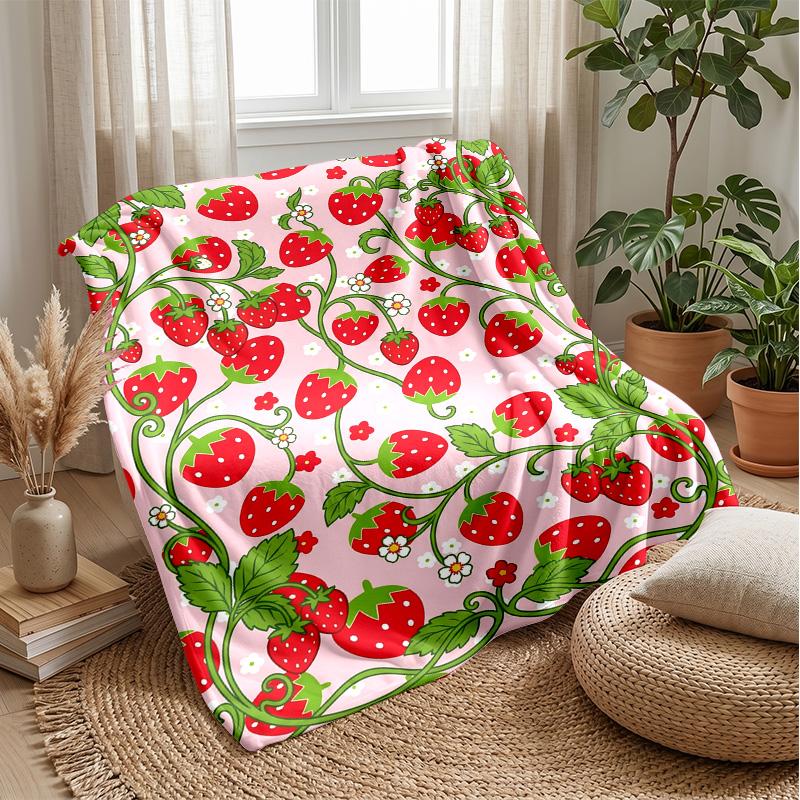 Strawberry Pattern Design Theme blanket Lightweight Warm Flannel Blanket Decorative Throw Blanket for Home Decoration