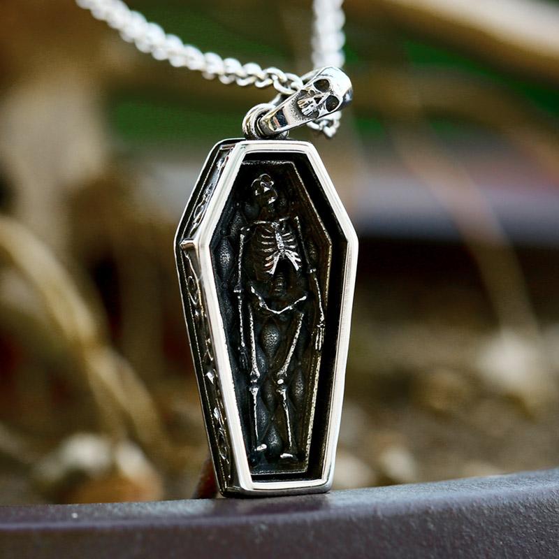 BEIER 2022 New Creative Designs Double Skull Coffin Necklace Pendant For Men Women Gothic Punk Jewelry Dropshipping