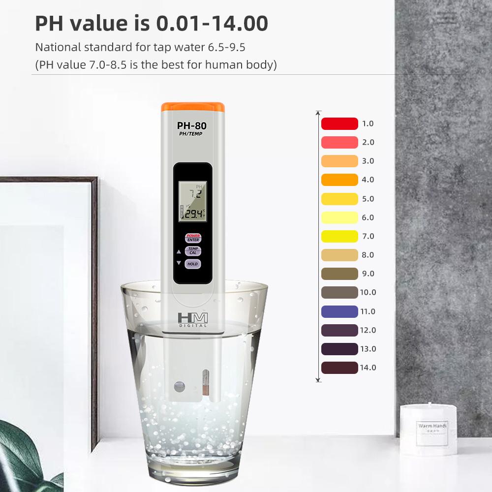 HM Digital PH-80 PH-Temperaturmessgerät Hydro Mit Automatischer Kalibrierfunktion Wasserqualitäts-PH-Tester Wasserdicht