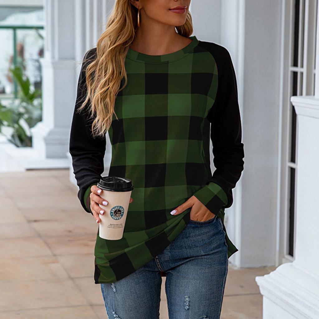 Women's Fashion Casual New Plaid Printed Round Neck Long Sleeve Jacket