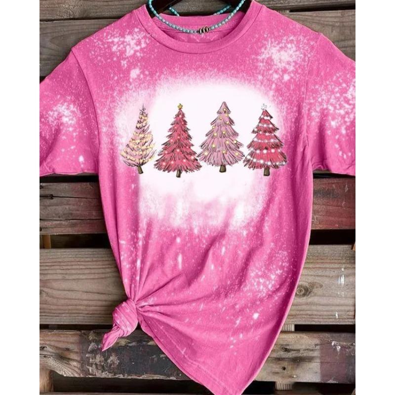Letní dámská trička s krátkým rukávem, módní, ležérní, s 3D potiskem vánočního stromku a kulatým výstřihem