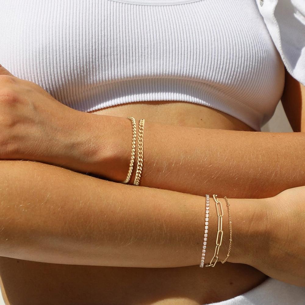 Women's Set of 5 Gold Chain Bracelets Thin Surgical Steel
