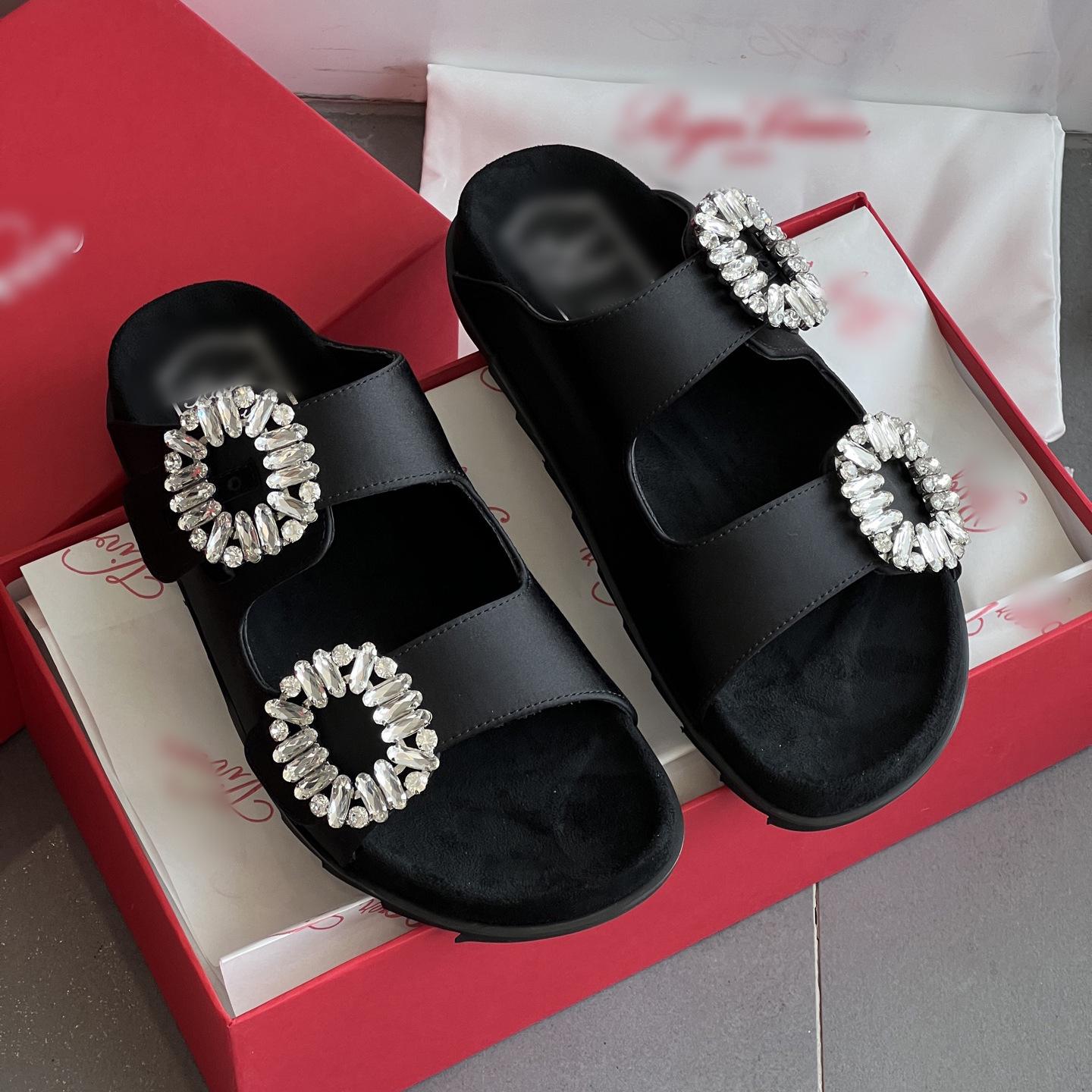 

European & American 2025 Summer Genuine Leather Rhinestone Buckle Flat Women s Sandals with Soft Sole. Size 39