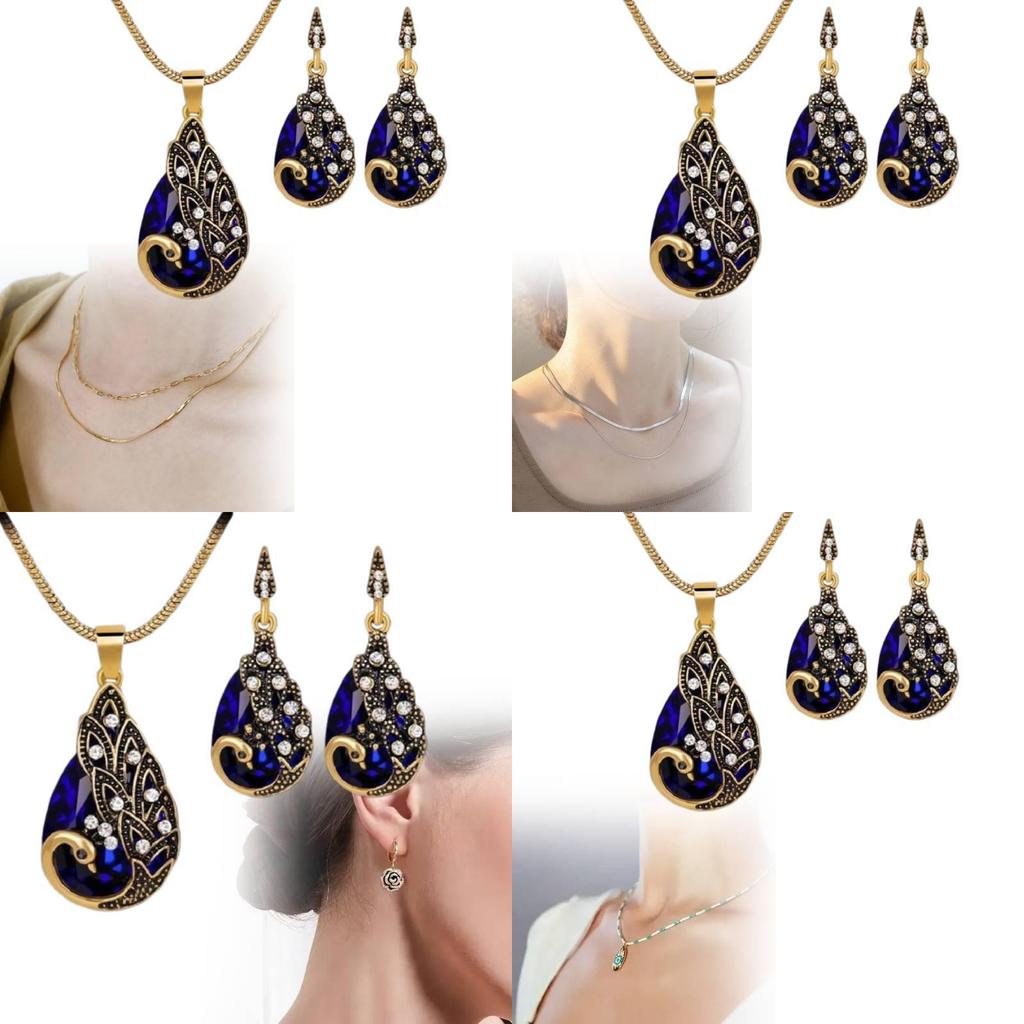Exquisite European Vintage Peacock Jewelry Set Stunning Gemstone Necklace And Earrings