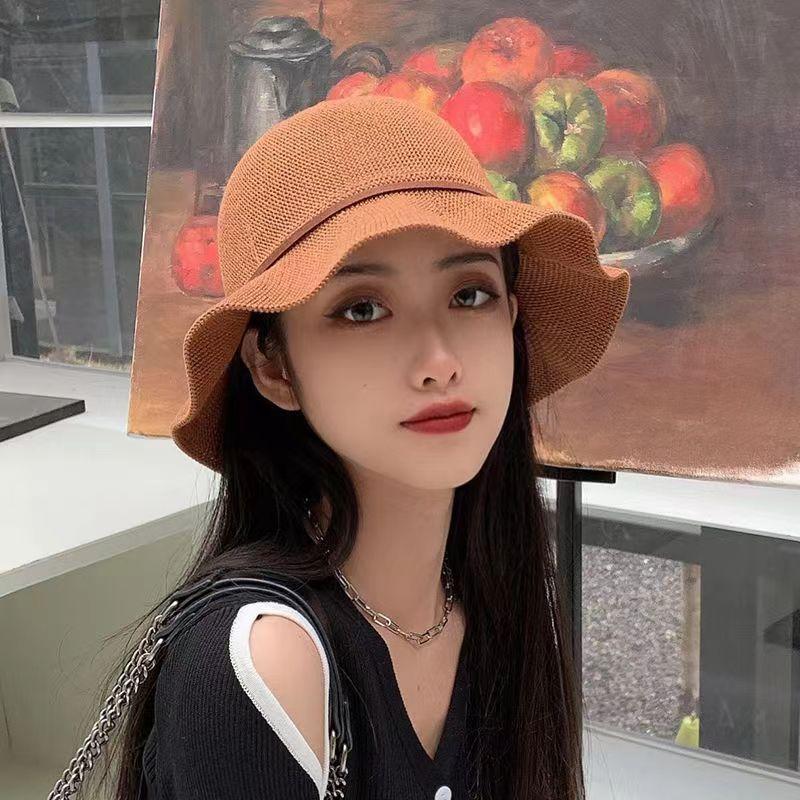 Cappello da Sole Estivo da Donna in Maglia con Fiocco a Falda Corta Protezione Solare per Uso Casual