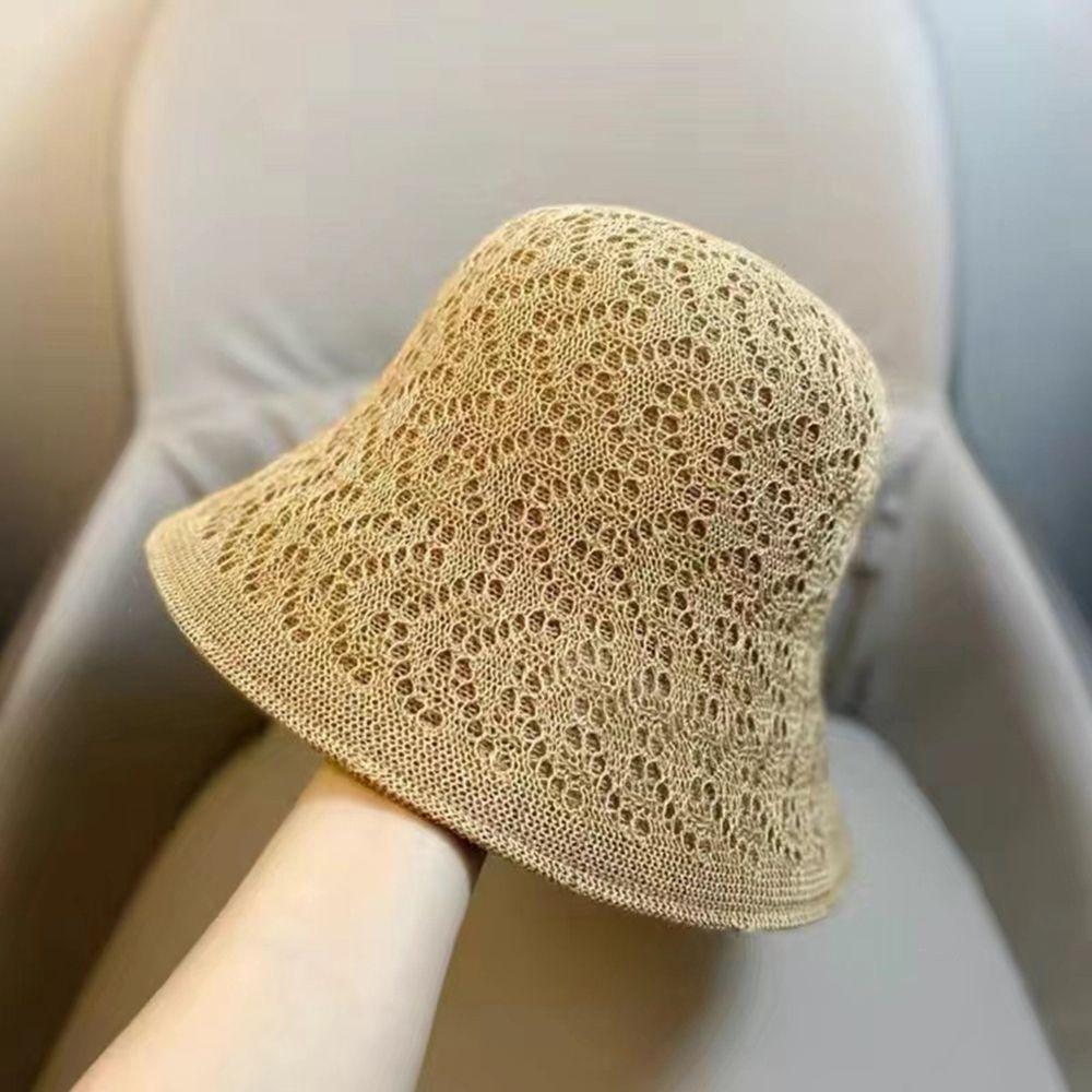 Sun Protection For Women Linen Knitted Hat Hollow Bucket Hat Female Hats Sun Hat Korean Style Caps хаки