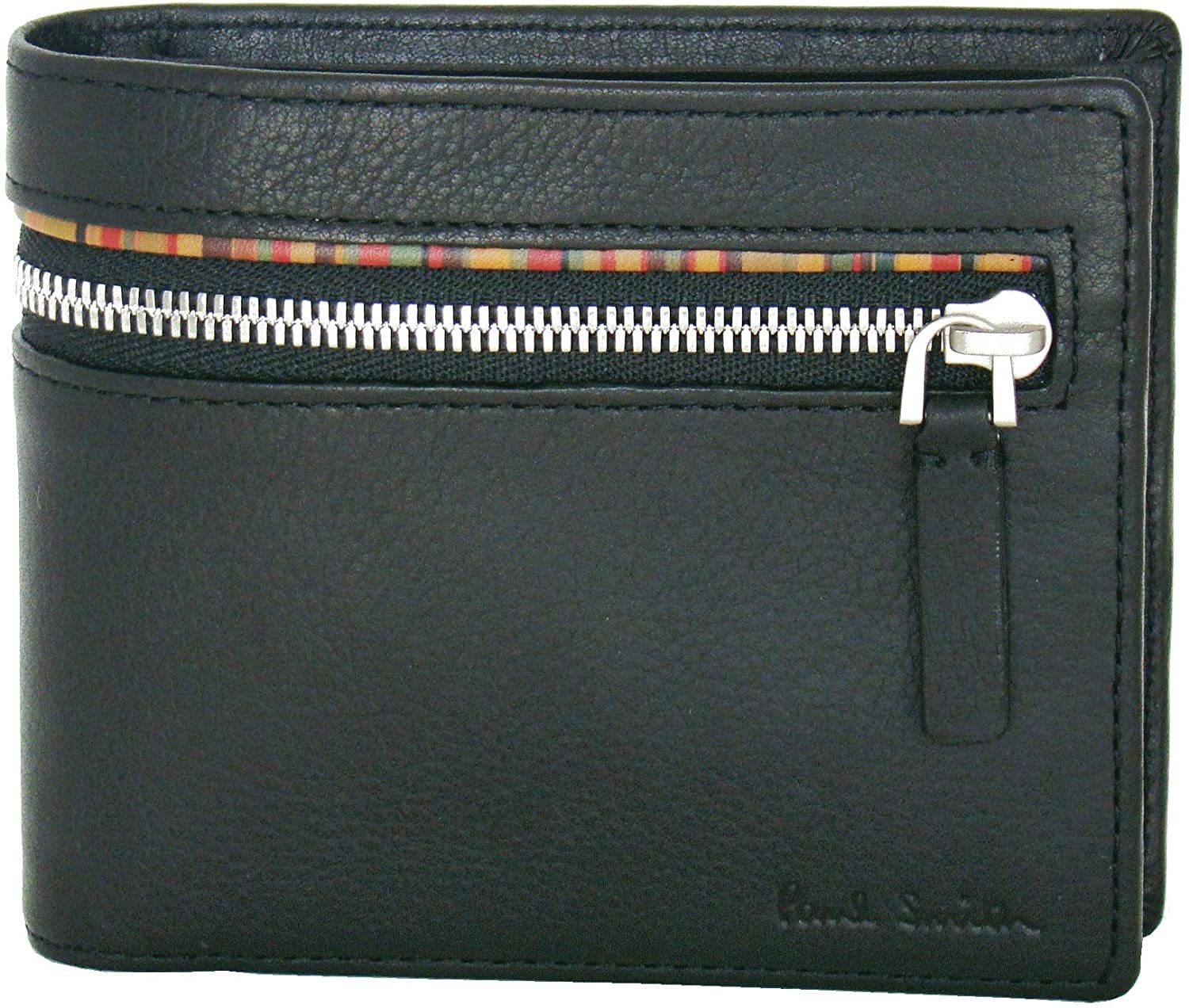 

Paul Smith Zipsig Кожаный бифолд с разноцветной полоской, черный мужской кошелек, чёрный