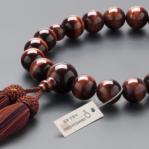 Buddhist Altar Shop Takita Shoten Kyoto Buddhist Prayer Beads for Men, 18 Red Tiger's Eye Beads, Silk Tassel with Head, Prayer Beads Bag, Suitable for