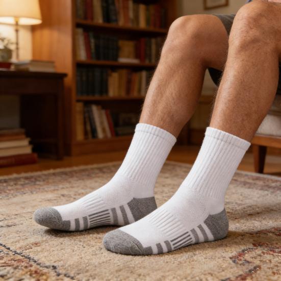 5 Pairs Men Sports Socks Breathable Athletic Crew Socks Color Block Stretchy Cushioned Socks for Workout Jogging Exercise Daily Wear