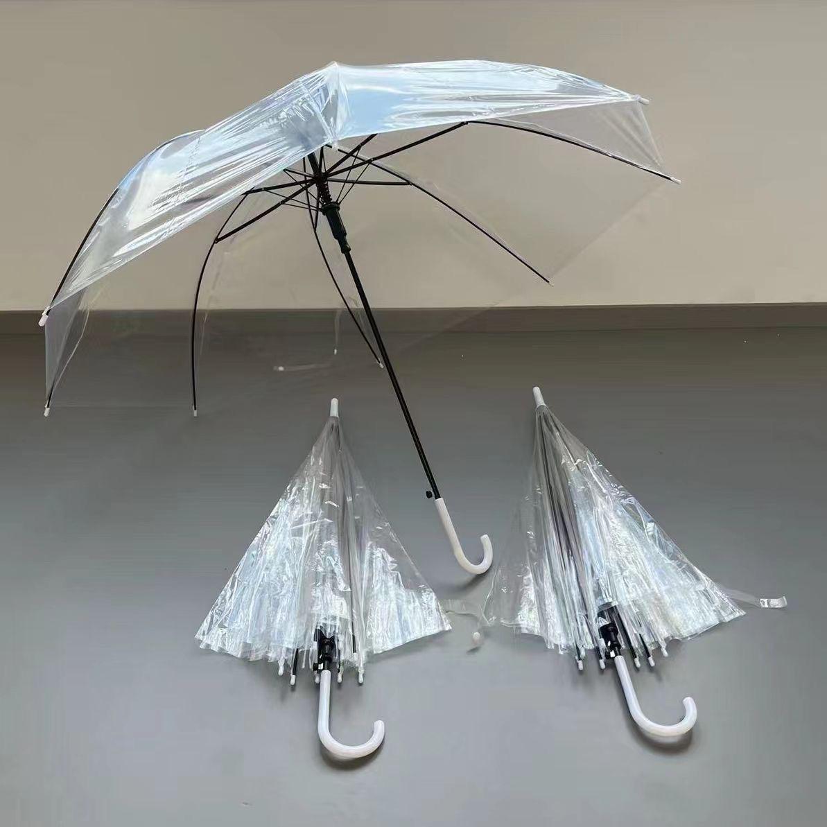 Large Transparent Windproof Umbrella for Two, Semi-Automatic, Solid Color, Reinforced Long Handle