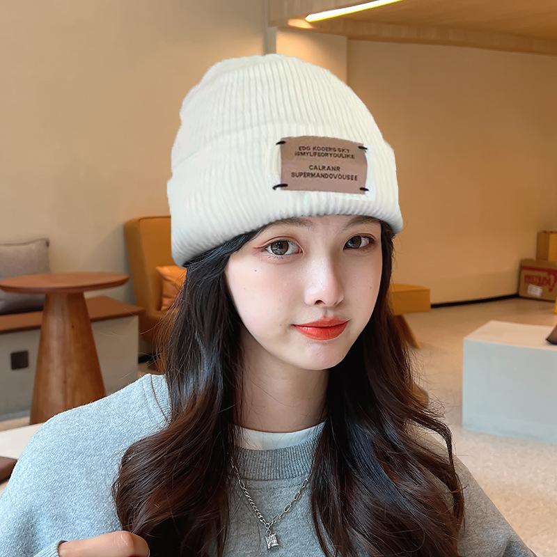 Hat trendy retro patch couple wool hat women's autumn and winter big head circumference warm ear protection knitted hat