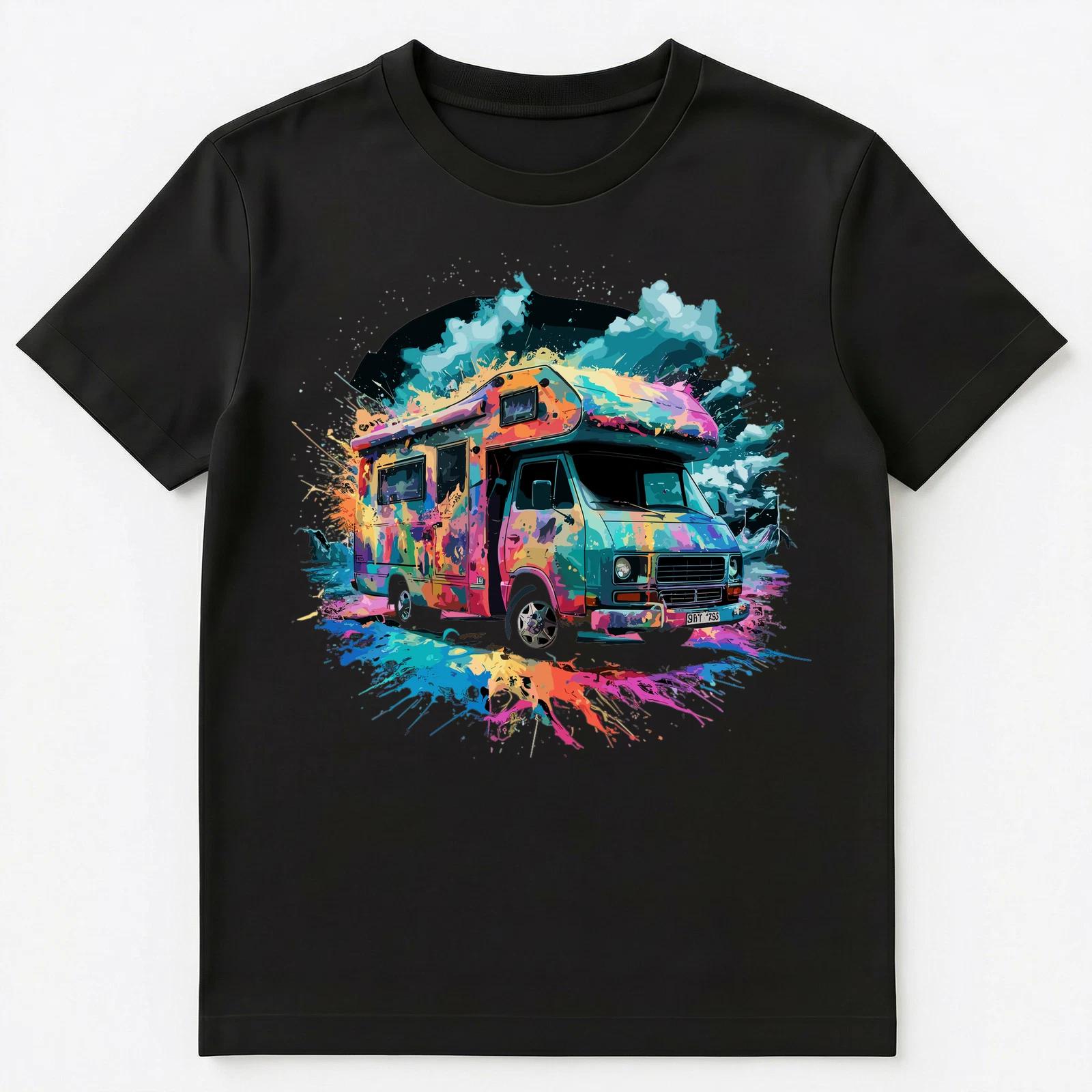 Colorful Paint Splash Campervan Art Graphic Unisex T-Shirt 4XL