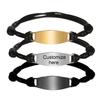 Simple Customize Name Date Logo Leather ID Bracelet Stainless Steel Blank Bar Adjustable Length Personalized Wrist Jewelry