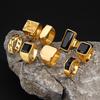 Punk Gold Plated Rings for Men,Black Geometric Square Stone Signet Ring,Male Chunky Thumb Ring
