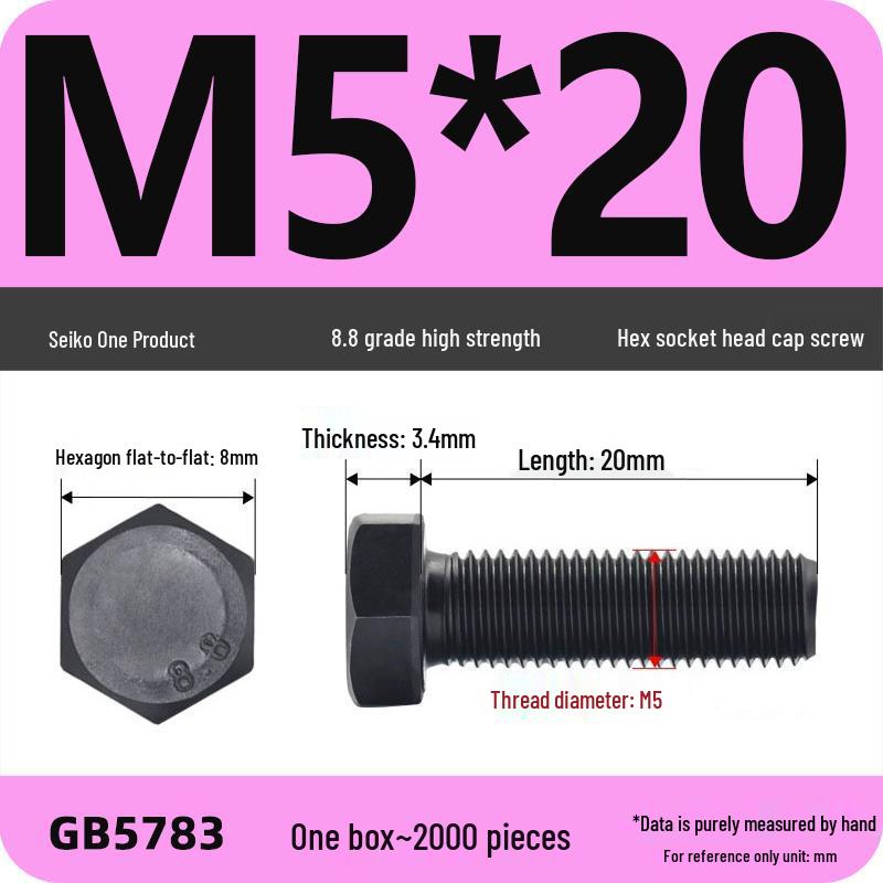 Black High-Strength Grade 8.8 Hex Bolt Screw Set (M4-M12)