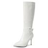 Bottes hautes noires et blanches pour femmes Sexy en cuir PU Hiver Botte longue Femme Talons hauts fins Fermeture éclair Chaussures de soirée Grande taille 45
