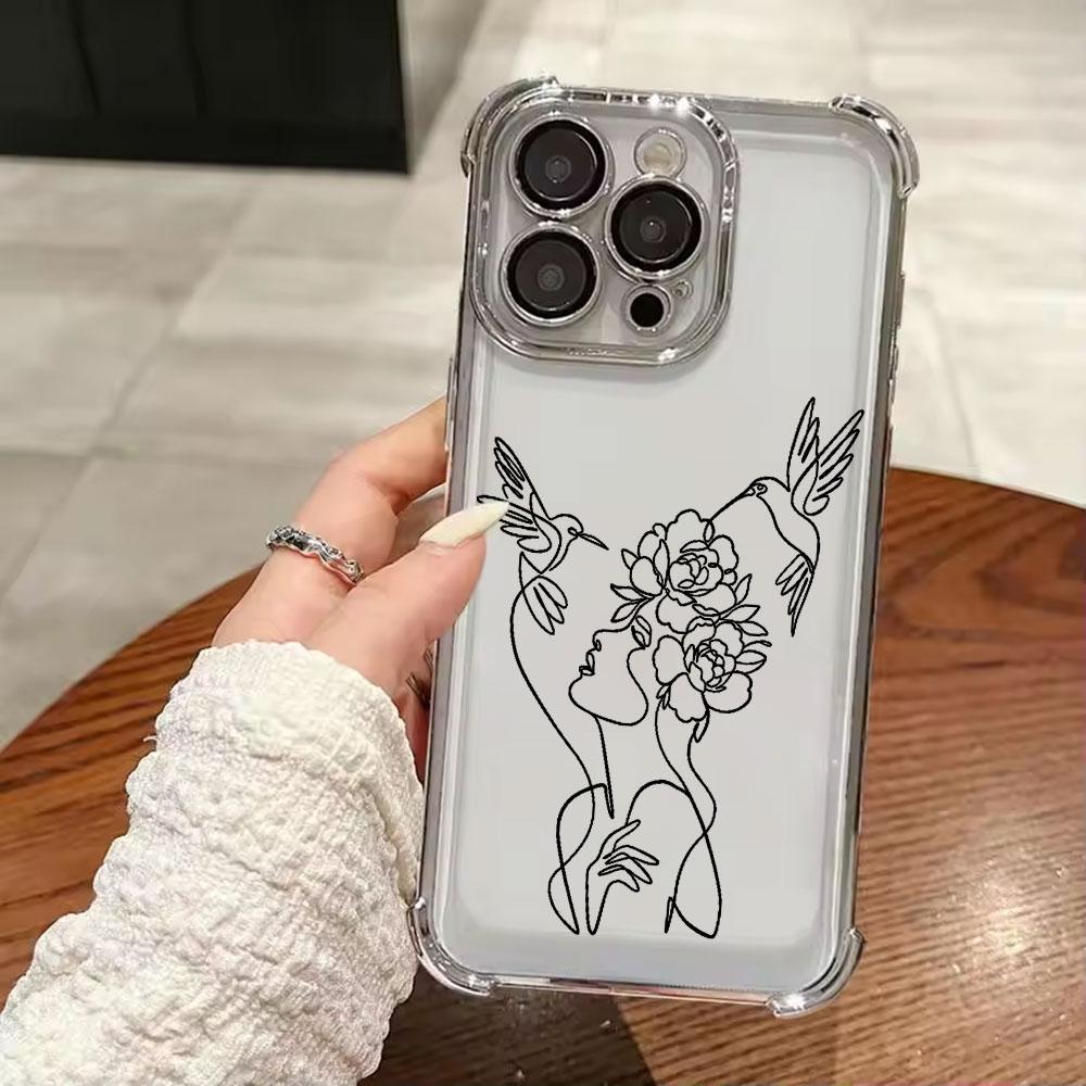 Animal Woman Girl Face Line Funda For iPhone 17 Pro 16 15 14 13 12 11 Pro Max Case 17 Plus 17E 16E 17Air Silicone Phone Cover