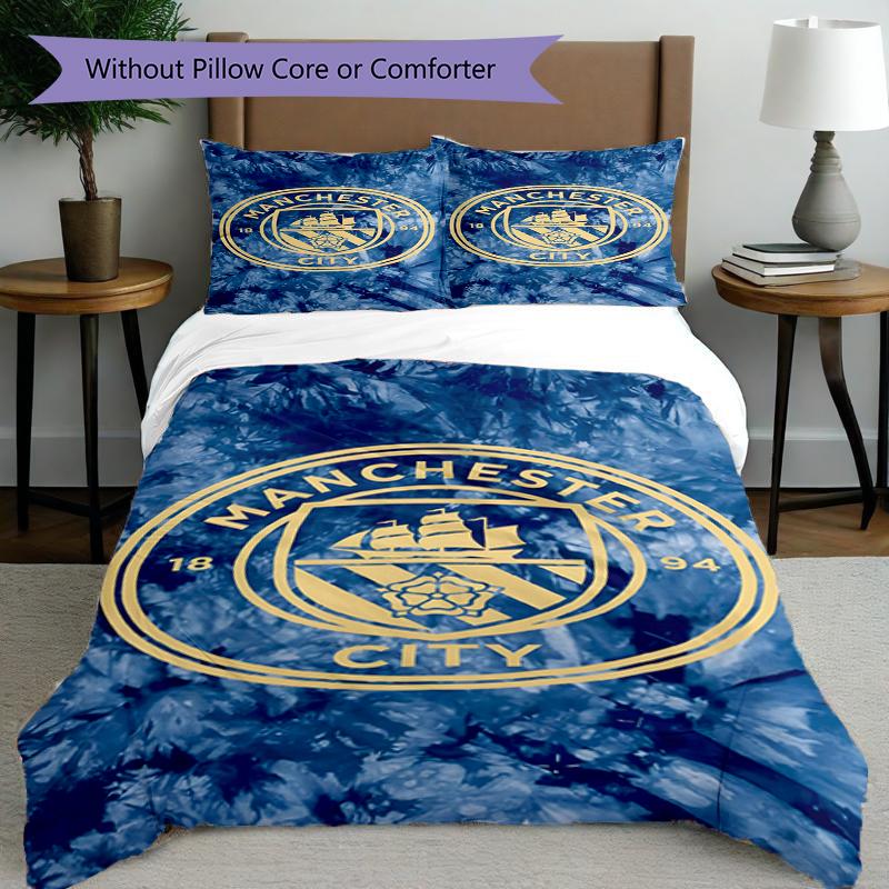 3pcs Duvet Cover Set (1*Duvet Cover + 2*Pillowcase, Without Core),Football team City FC Print Bedding Set, Bedroom Decor, All‑Season, Birthday Gift