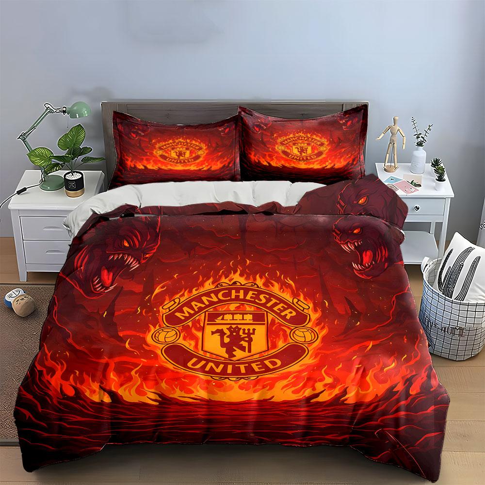 Logo ardent de Manchester United. Ensembles de literie Ensembles de housses de couette Housses de couette Taies d'oreiller(1 * Housse de couette 2 * Taies d'oreiller sans couette)